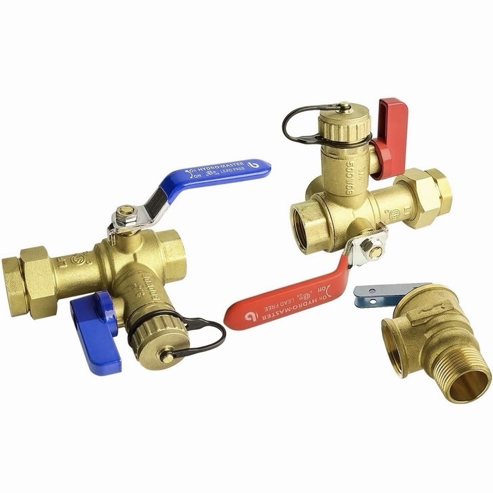 Tankless Water Heater Service Valve Kit with Pressure Relief Valve 3/4-Inch IPS